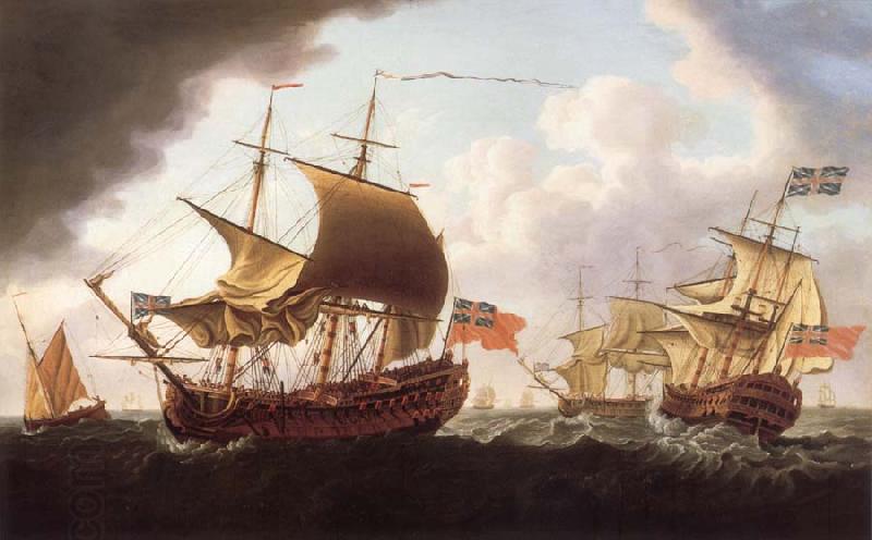 Francis Swaine Men-o-war sailing in choppy waters